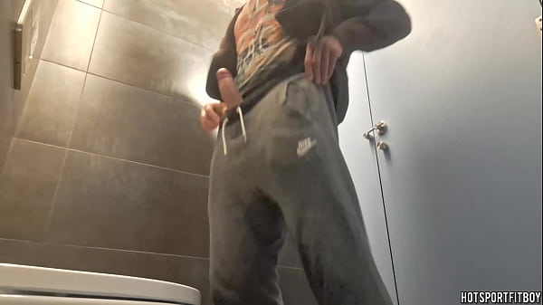 Sexy and Risky masturbation in a public bathroom