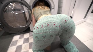 Step bro fucked step sister while she is inside of washing machine – creampie